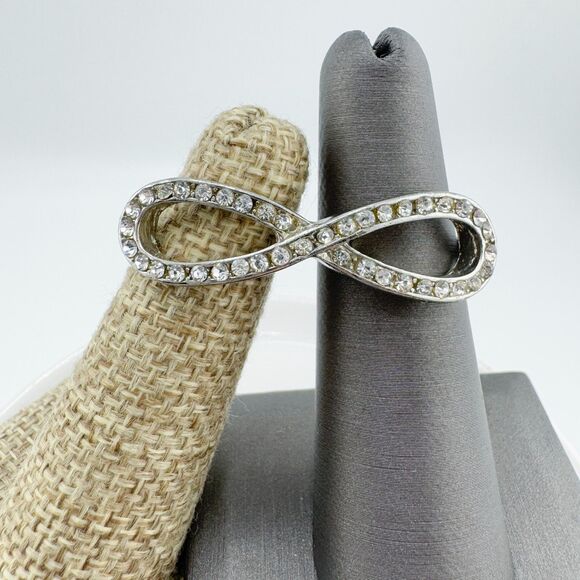 Vintage Two Finger Infinity Rhinestone Ring Statement Bling Unique Edgy Glamour - Picture 7 of 10